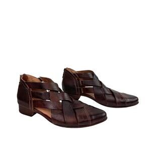 Bed|Stu Brittany F392012 Women Shoes 7 Brown Leather Back Zip Cross Strap Sandal